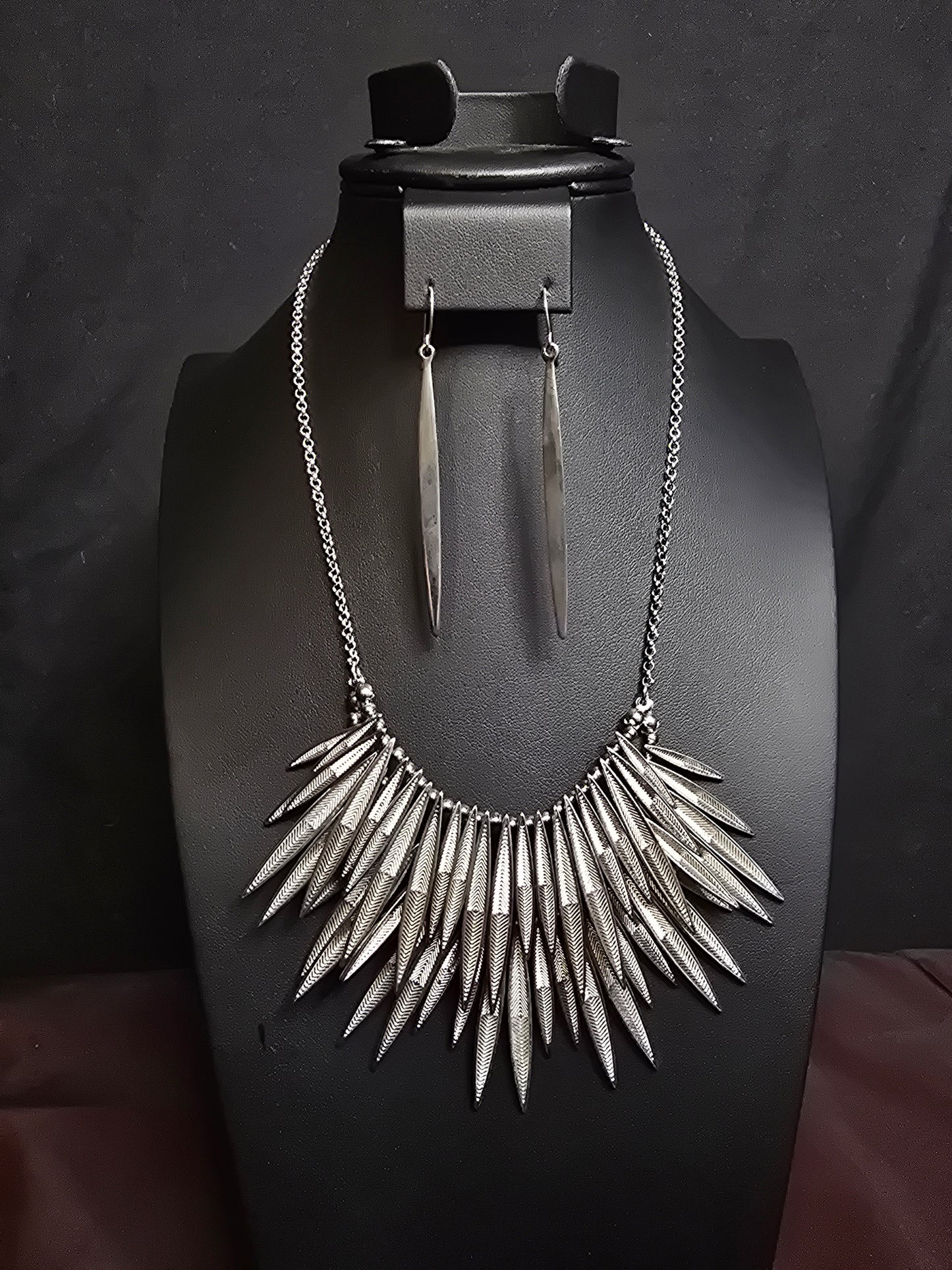 Preloved Silver Statement Necklace & Earrings Set | Vintage Boho Jewelry