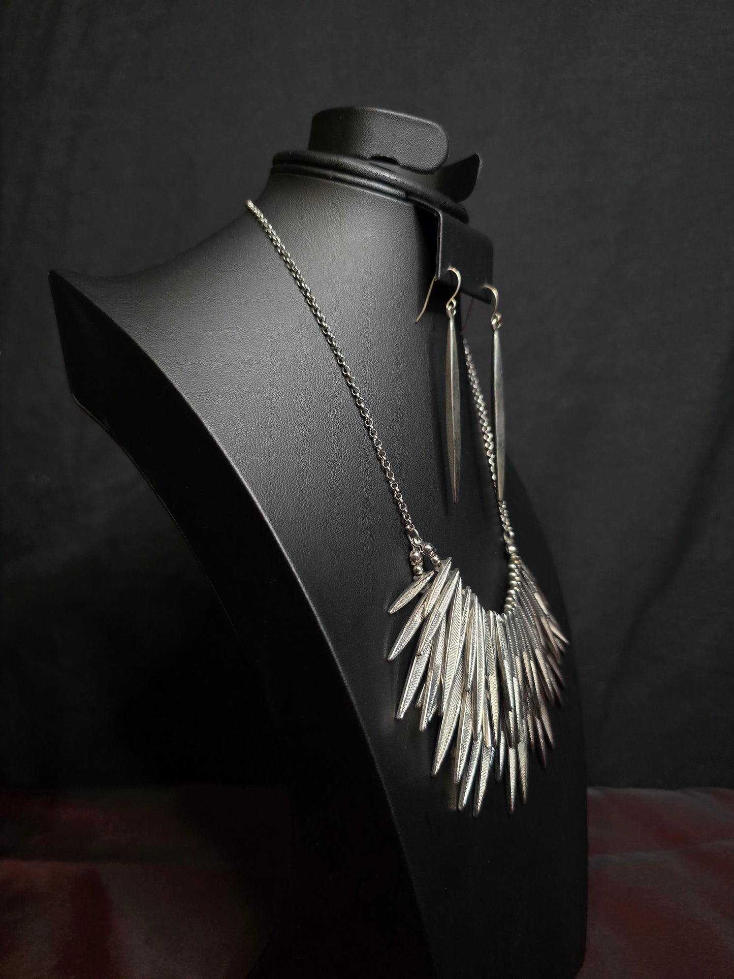 Preloved Silver Statement Necklace & Earrings Set | Vintage Boho Jewelry